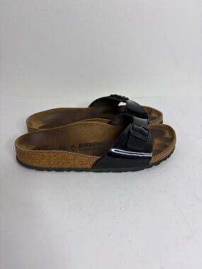 Birkenstock Sandals Womens 36 5 Madrid Black  Birko Flor Faux Leather Slides